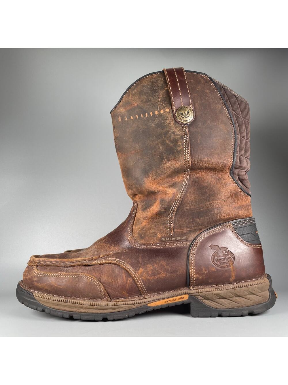 Georgia Boot Athens Mens 13W Brown Leather Waterproof Western Cowboy Work Boots